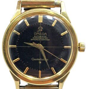 Rare Orig Black Dial Omega Chronometer 18k Gold Constellation 14900 Wrist Watch
